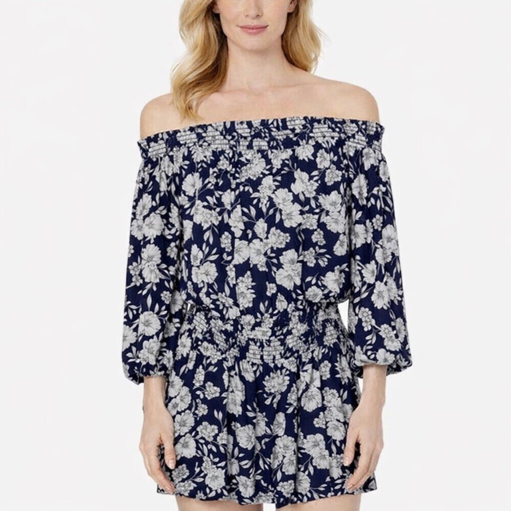 Intermix Emily Women’s Floral Off Shoulder Dress Size Medium Blue Gray